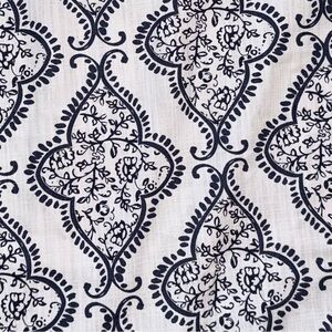 Tahari curtain panels, two blue and white cotton panels